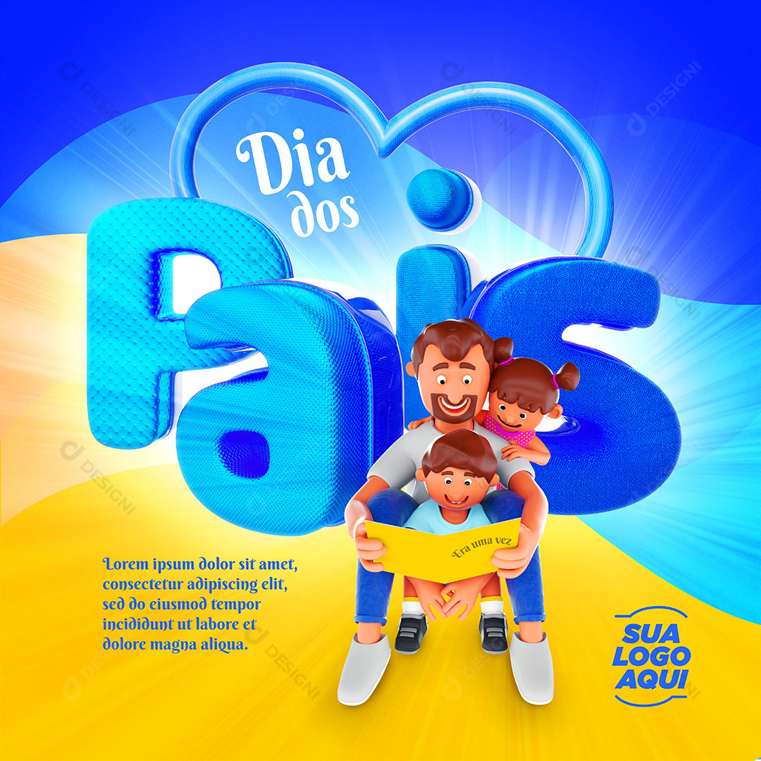 Ilustração 3D Pai e Filhos Dia dos Pais Social Media PSD Editável