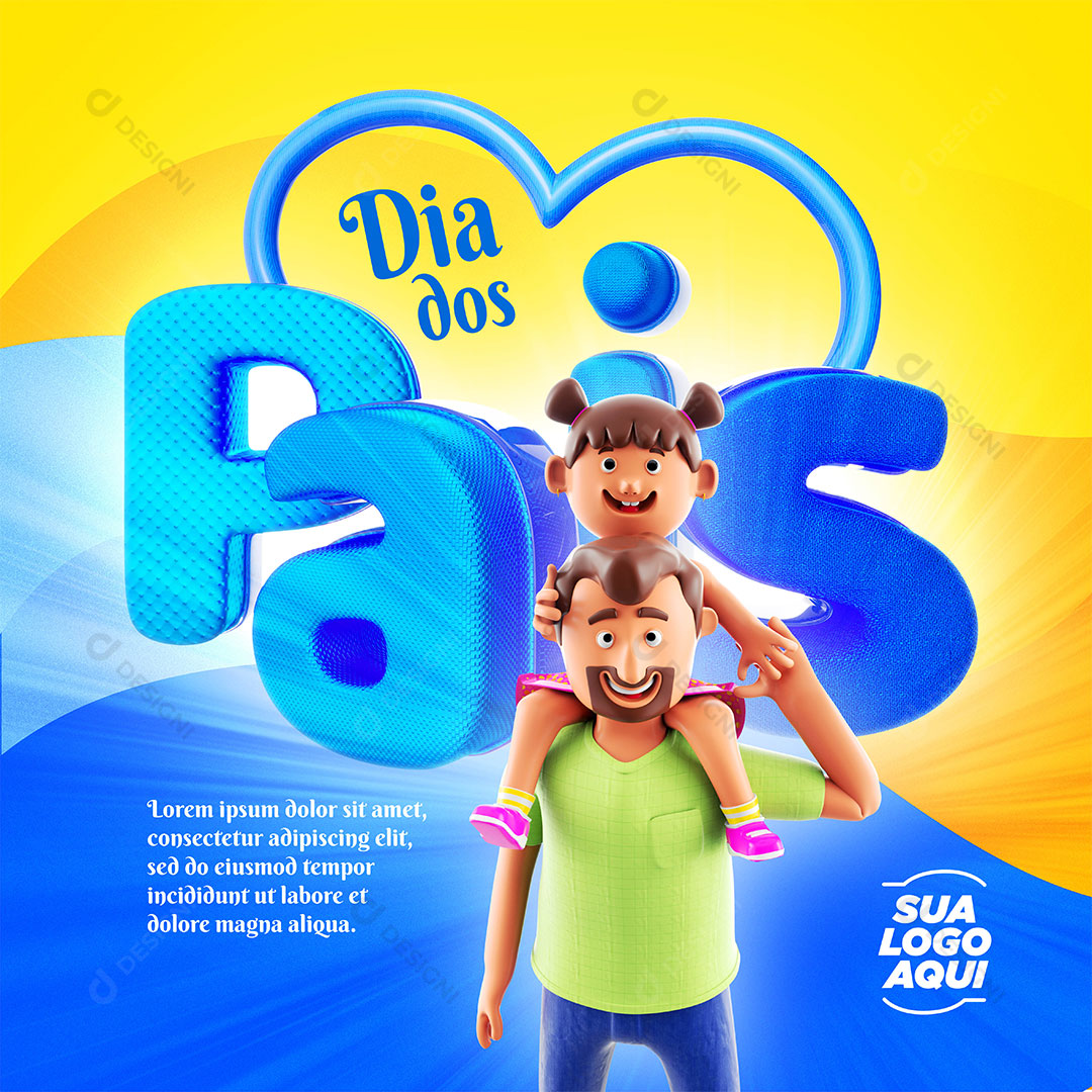 Ilustração 3D Pai e Filha Dia dos Pais Social Media PSD Editável