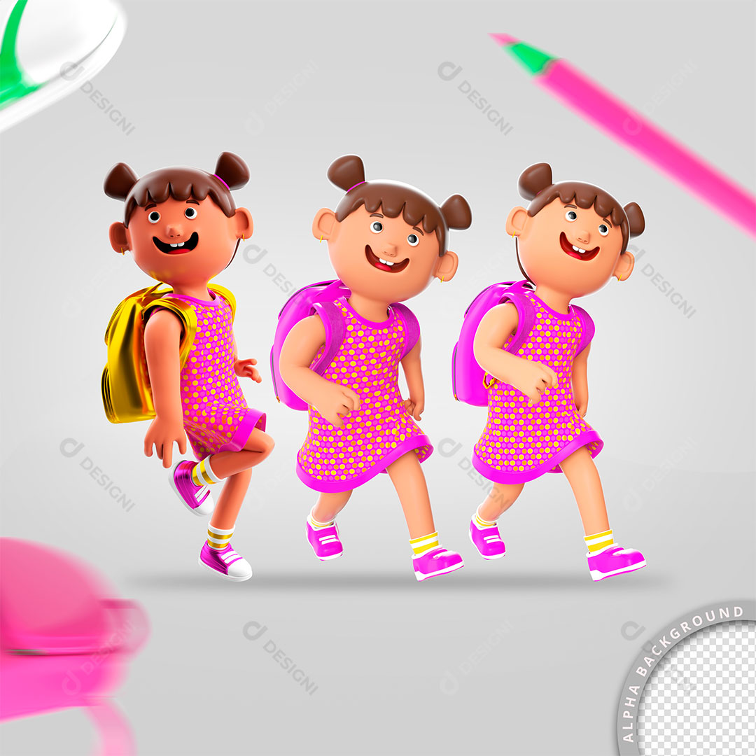 Ilustração 3D Menina Moça Aluna Escola PSD