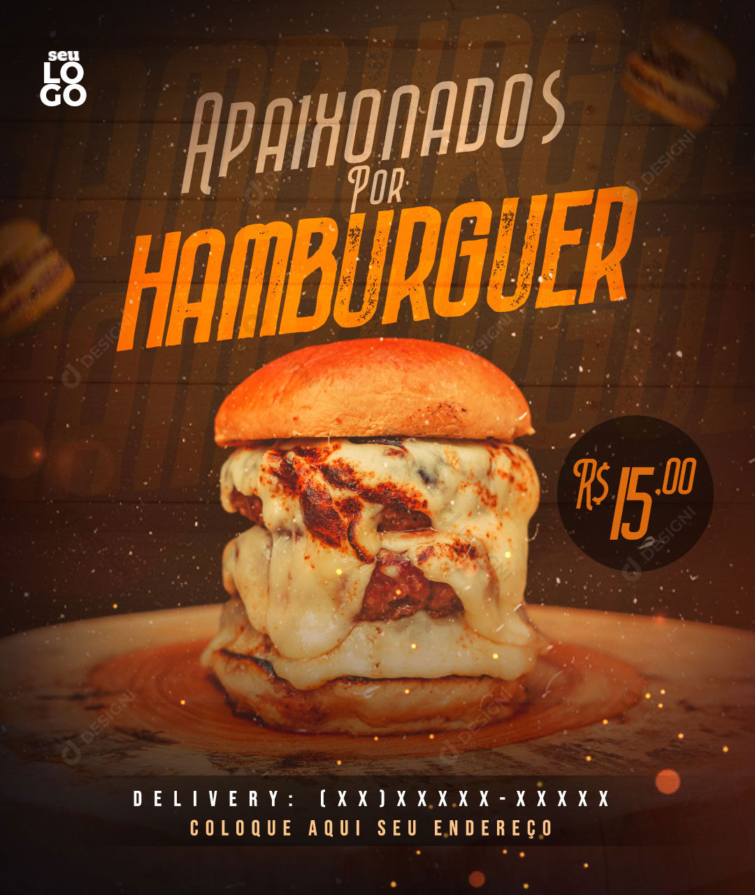 Hamburgueria Apaixonados Por Hambúrguer Social Media PSD Editável