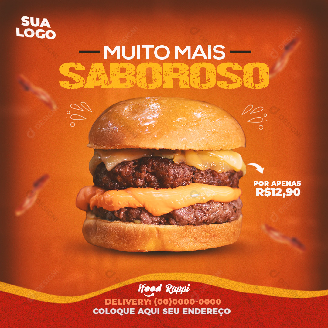 Hamburgueria Muito Mais Saboroso Social Media PSD Editável