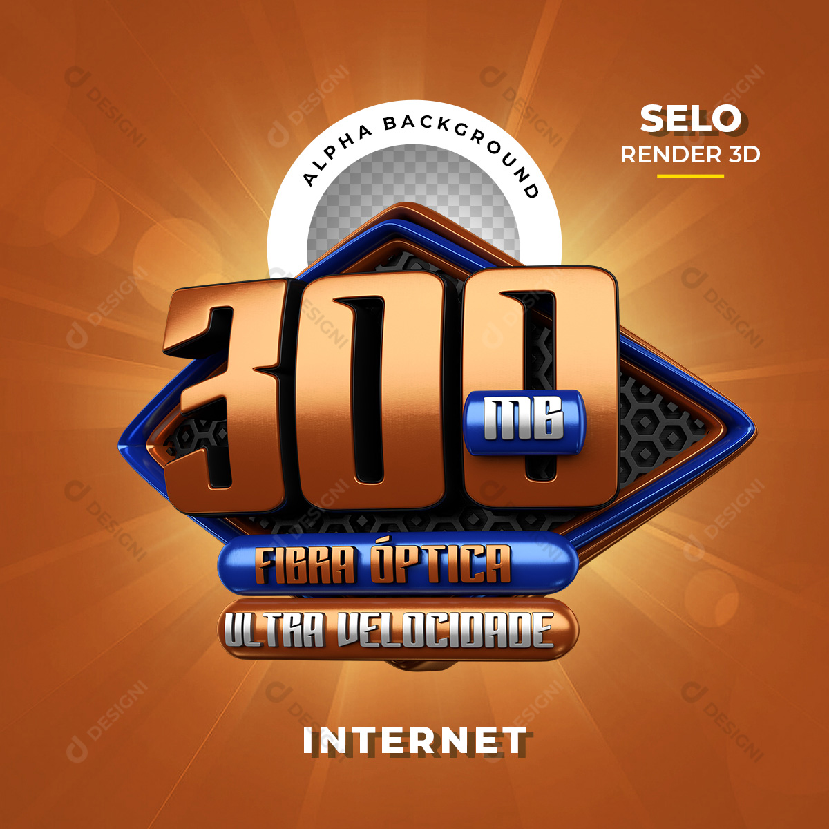 Selo 3D 300 Megas Ultra Velocidade Internet PNG Transparente Sem Fundo