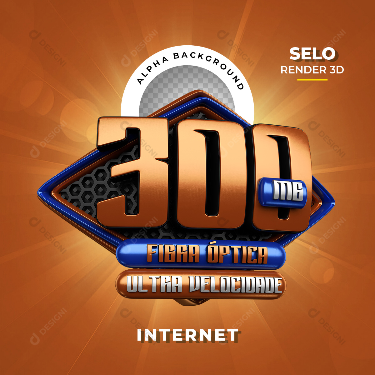 Selo 3D 300 Megas Ultra Velocidade Internet PNG Transparente Sem Fundo