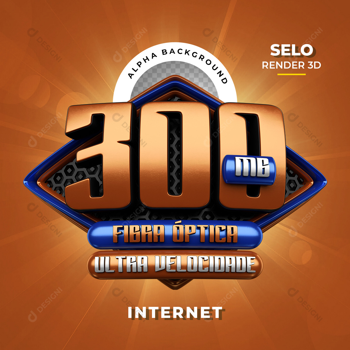 Selo 3D 300 Megas Ultra Velocidade Internet PNG Transparente Sem Fundo
