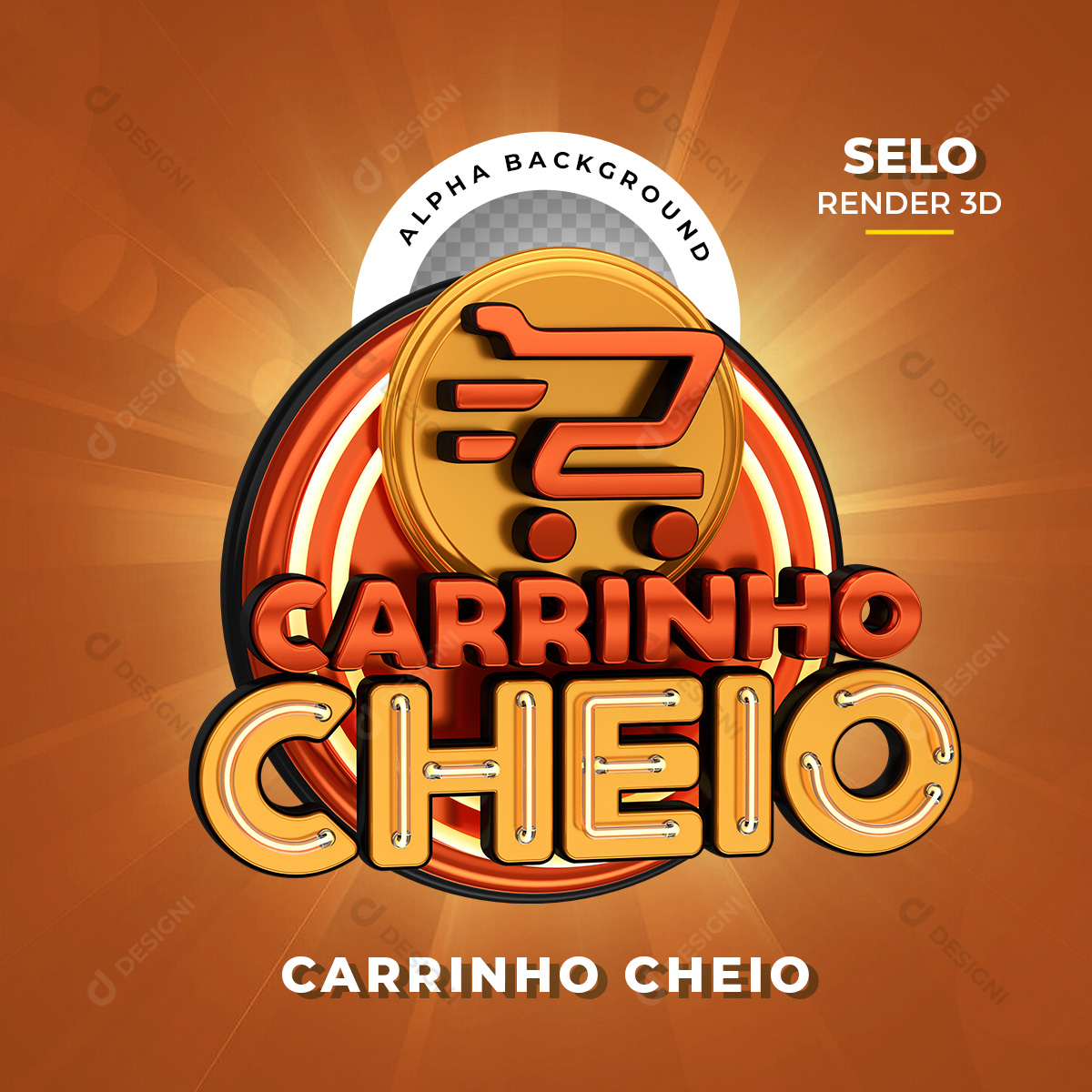 Selo 3D Carrinho Cheio Supermercados PNG Transparente Sem Fundo