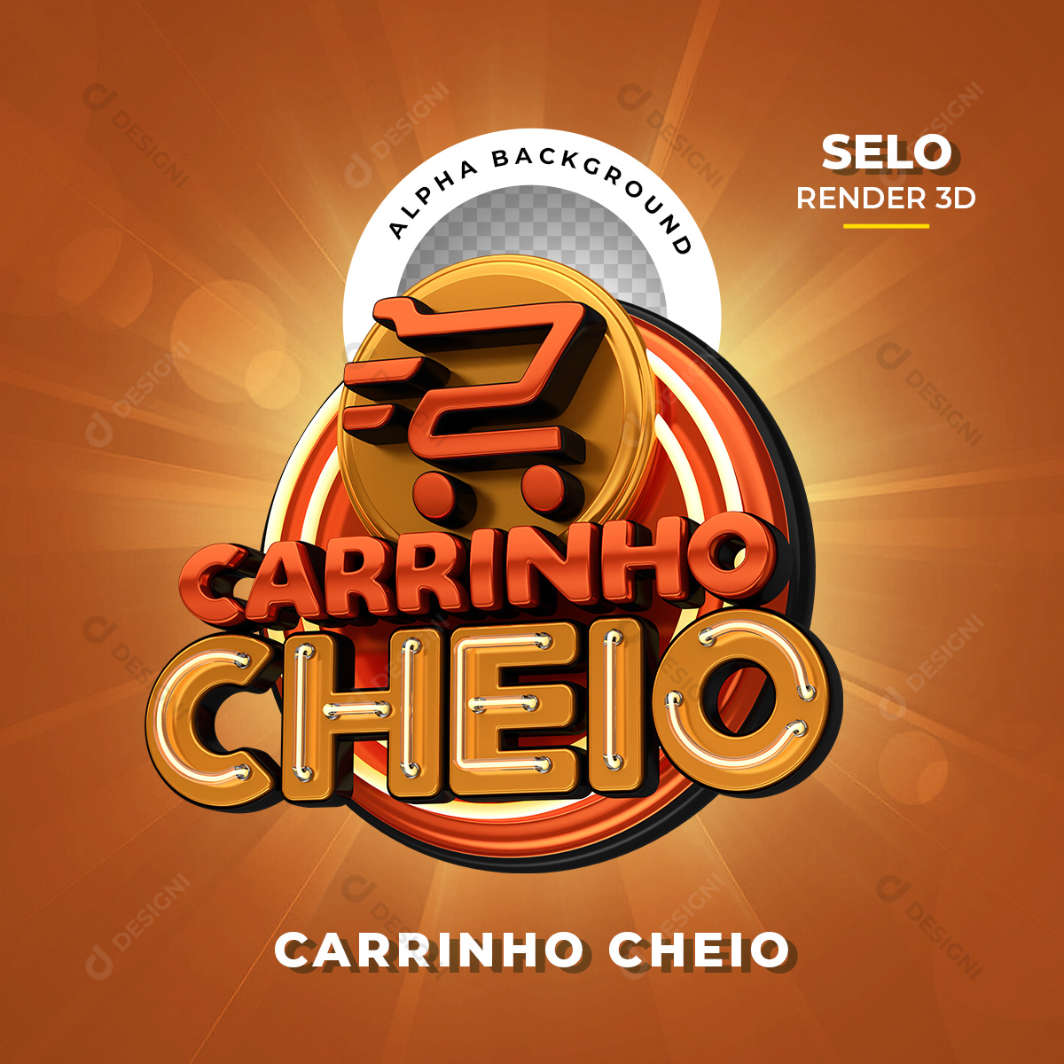 Selo 3D Carrinho Cheio Supermercados PNG Transparente Sem Fundo