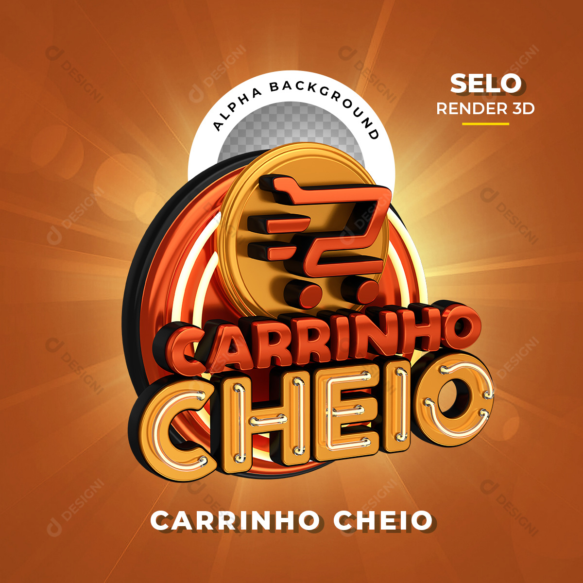 Selo 3D Carrinho Cheio Supermercados PNG Transparente Sem Fundo