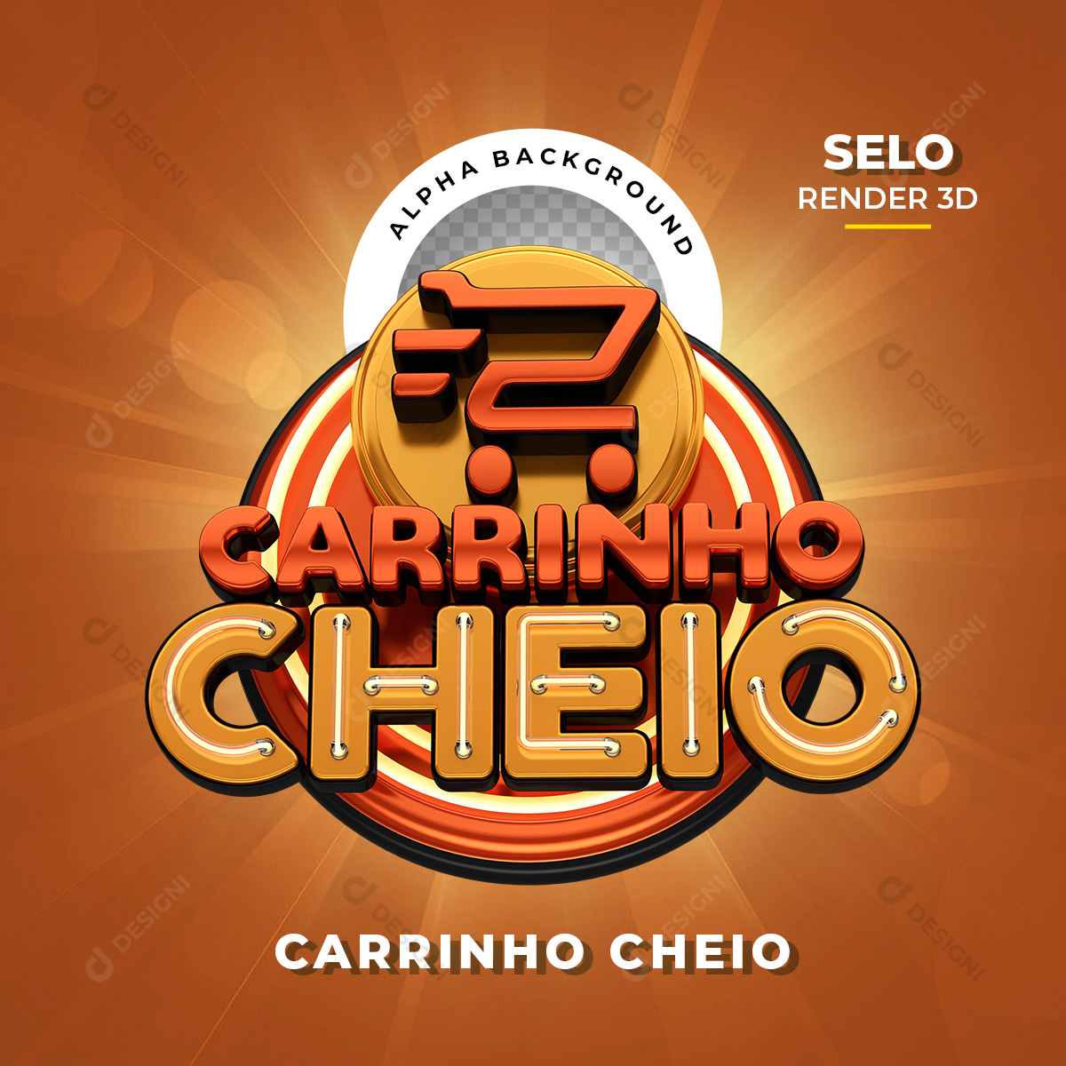 Selo 3D Carrinho Cheio Supermercados PNG Transparente Sem Fundo