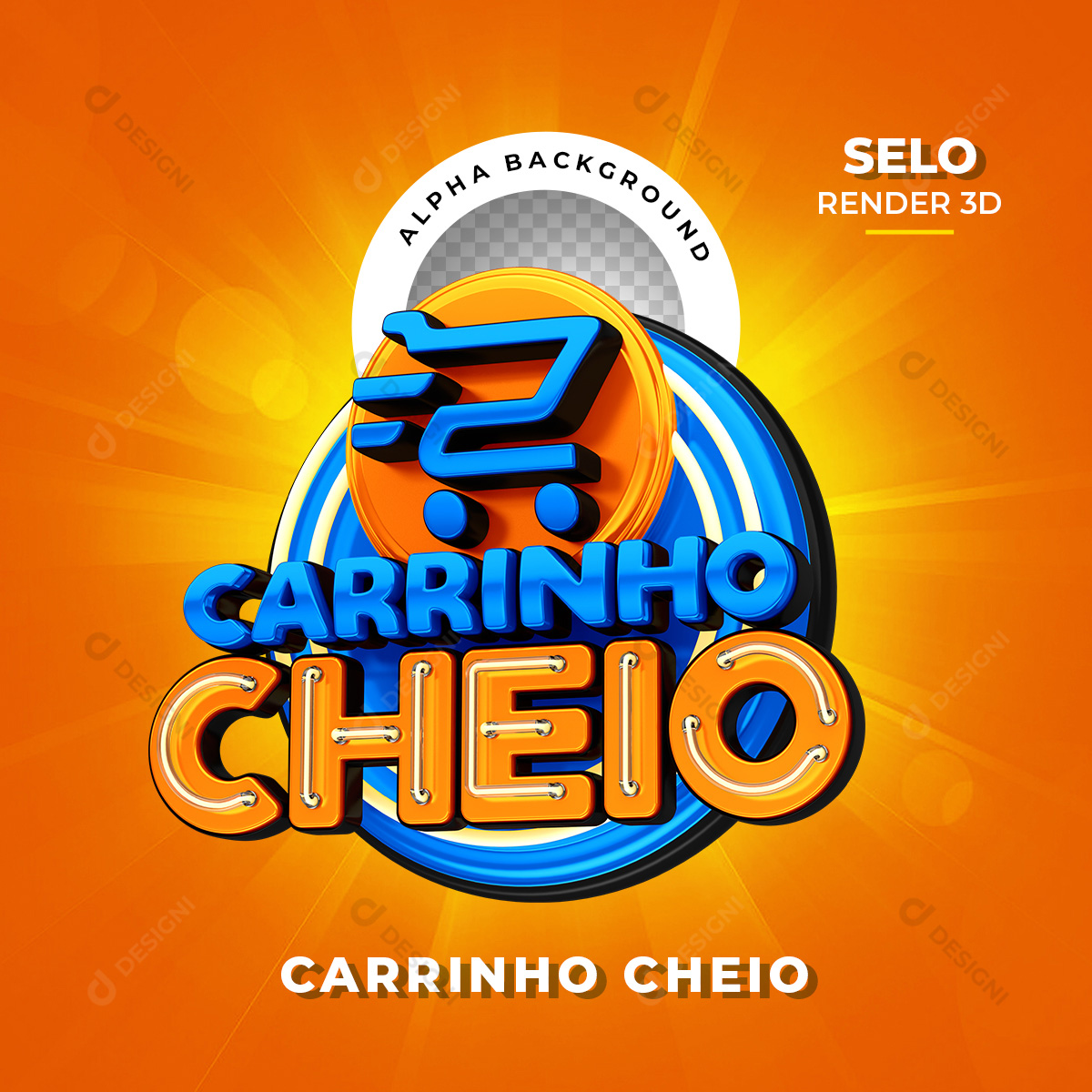 Selo 3D Carrinho Cheio Supermercados PNG Transparente Sem Fundo