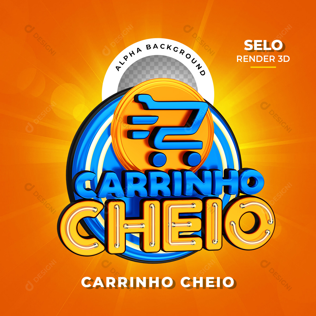Selo 3D Carrinho Cheio Supermercados PNG Transparente Sem Fundo
