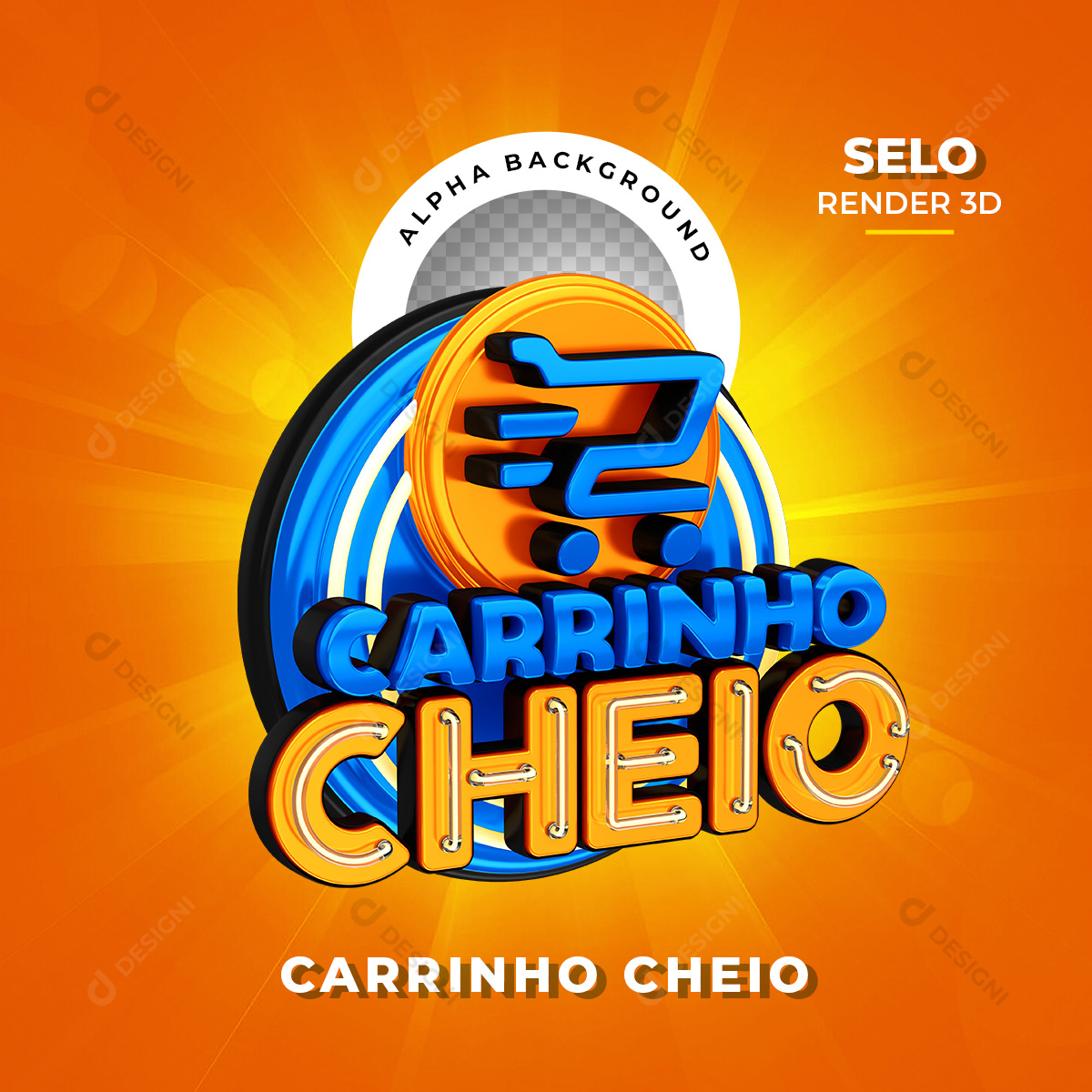 Selo 3D Carrinho Cheio Supermercados PNG Transparente Sem Fundo