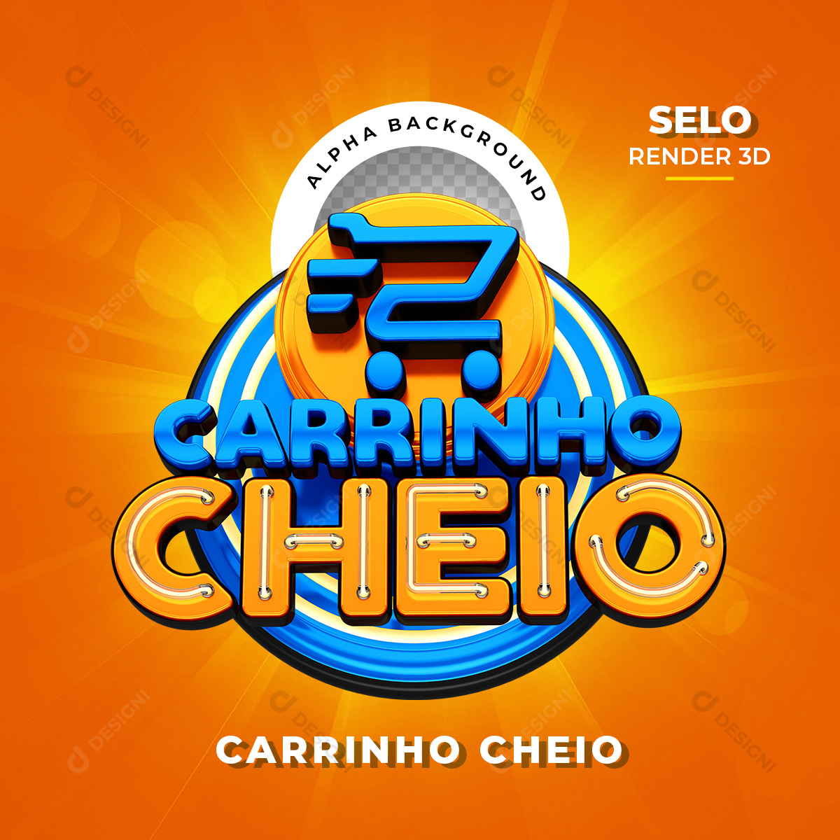 Selo 3D Carrinho Cheio Supermercados PNG Transparente Sem Fundo