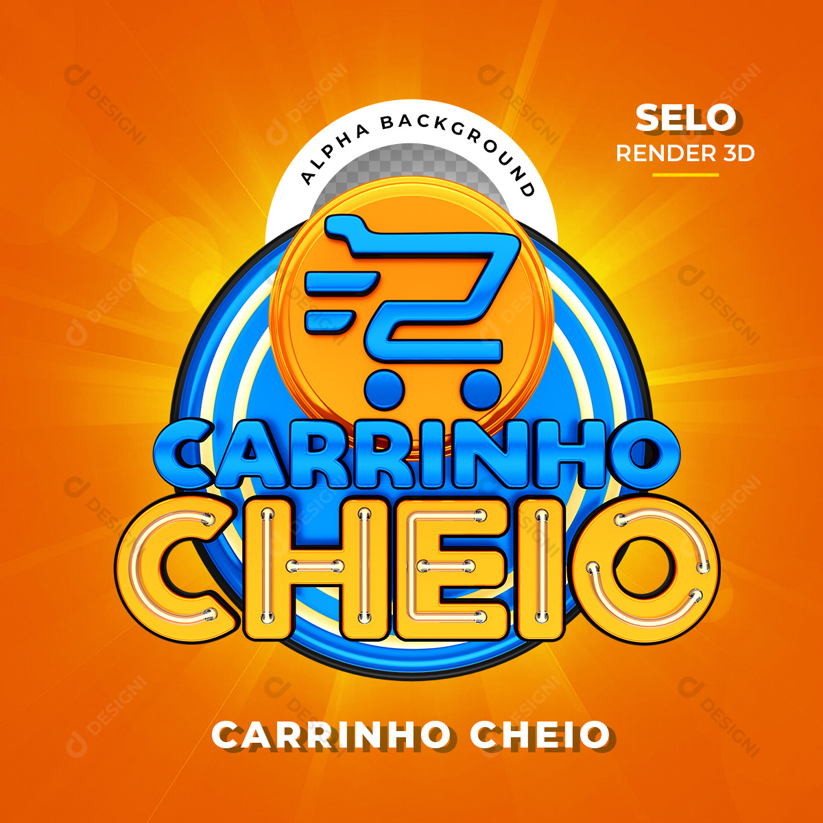 Selo 3D Carrinho Cheio Supermercados PNG Transparente Sem Fundo