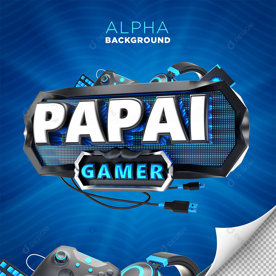Papai Gamer Selo 3D Para Composição PNG Transparente