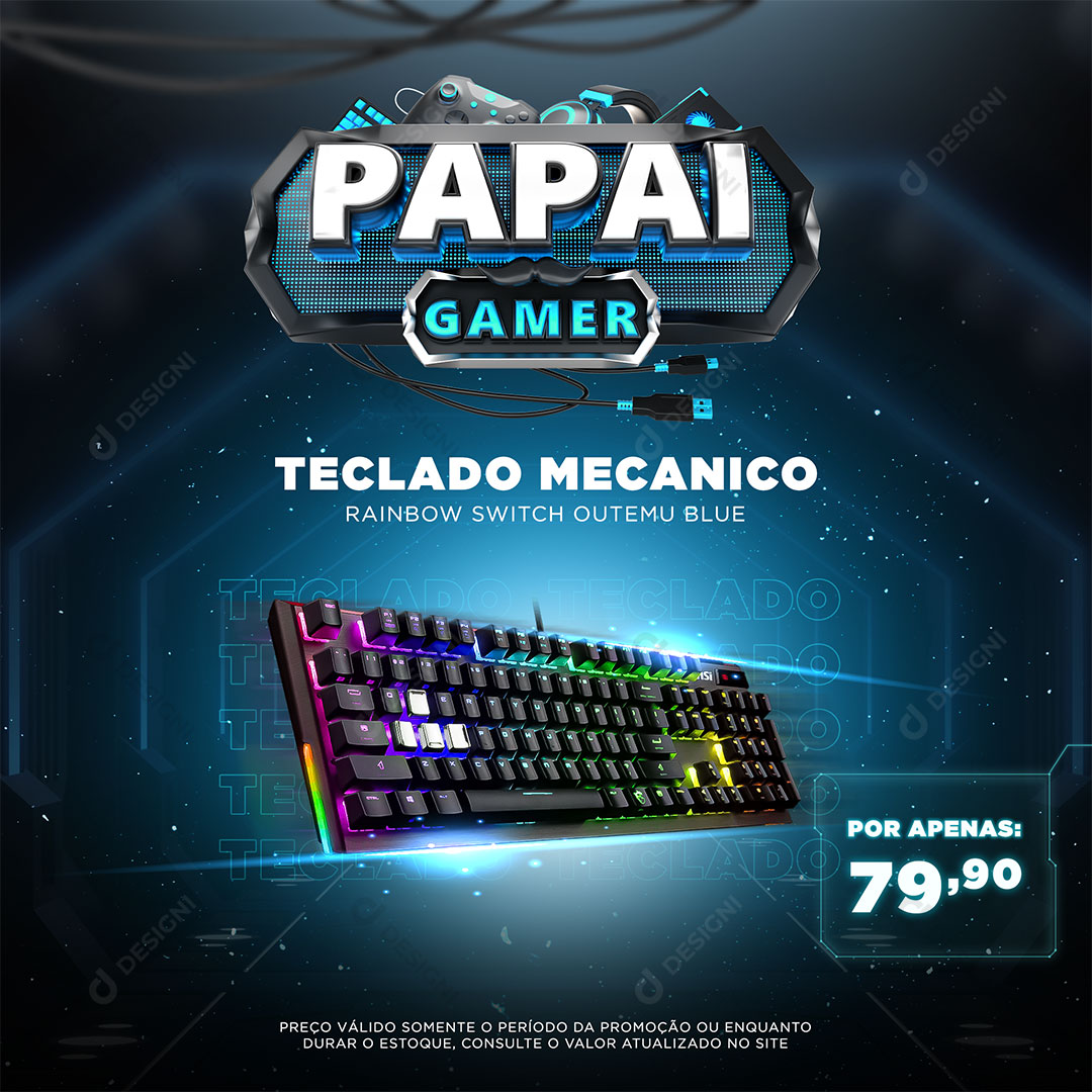 Papai Gamer Teclado Mecanico Social Media PSD Editável