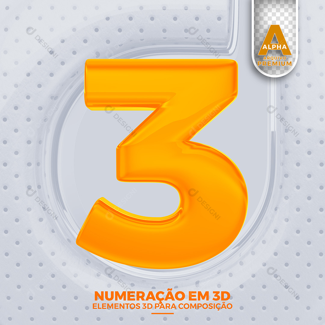 Número 3 Elementos 3D PSD