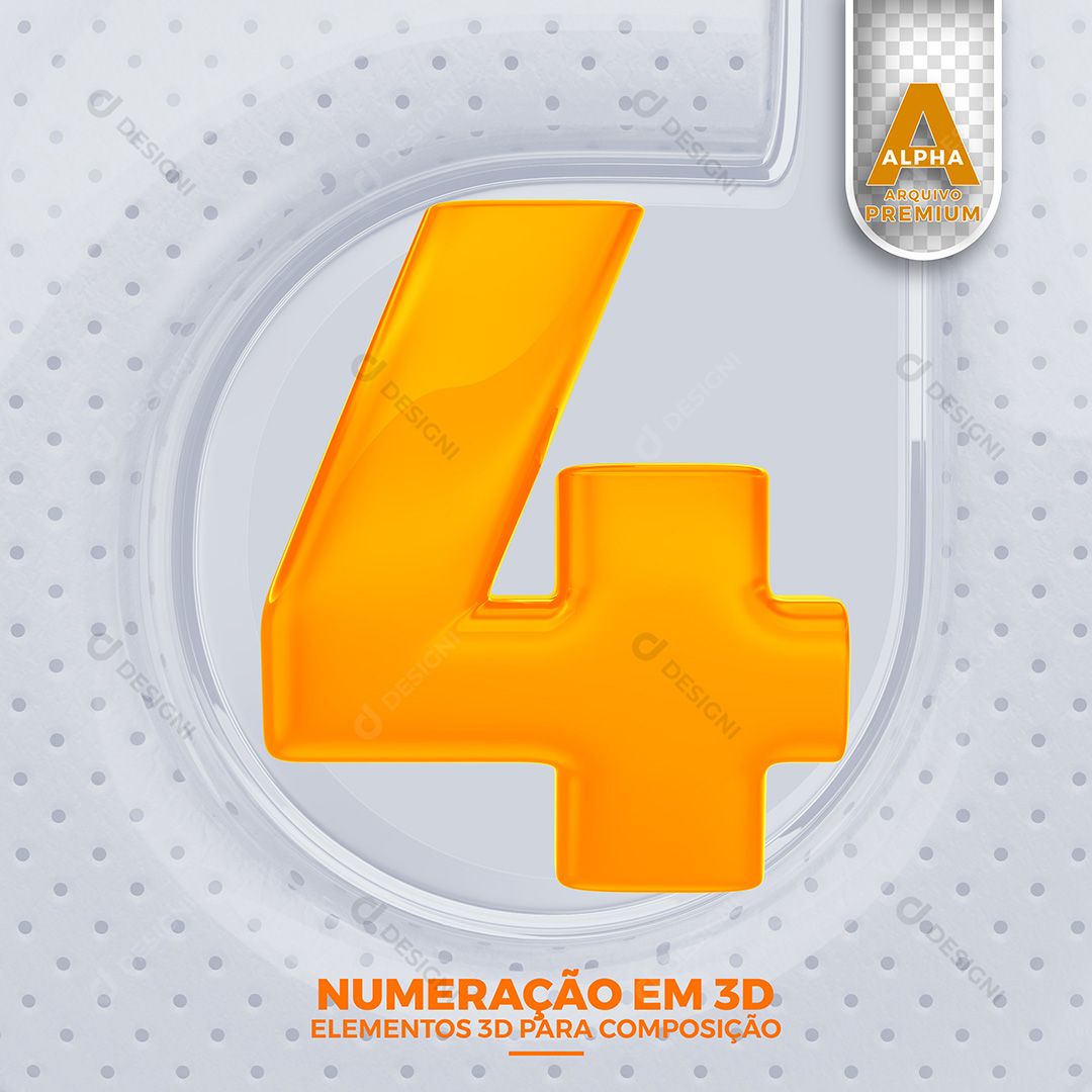 Número 4 Elementos 3D PSD