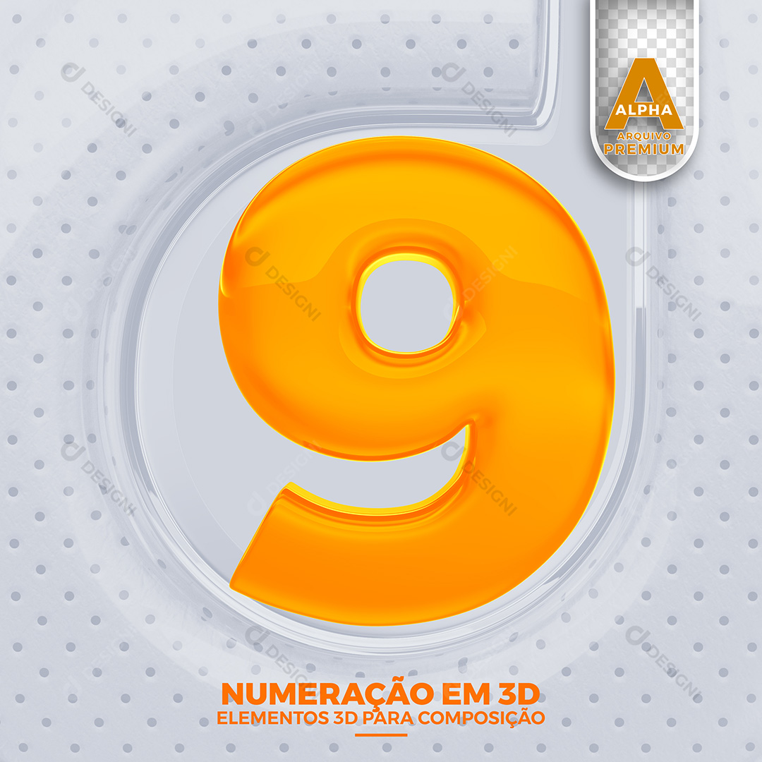Número 9 Elementos 3D PSD
