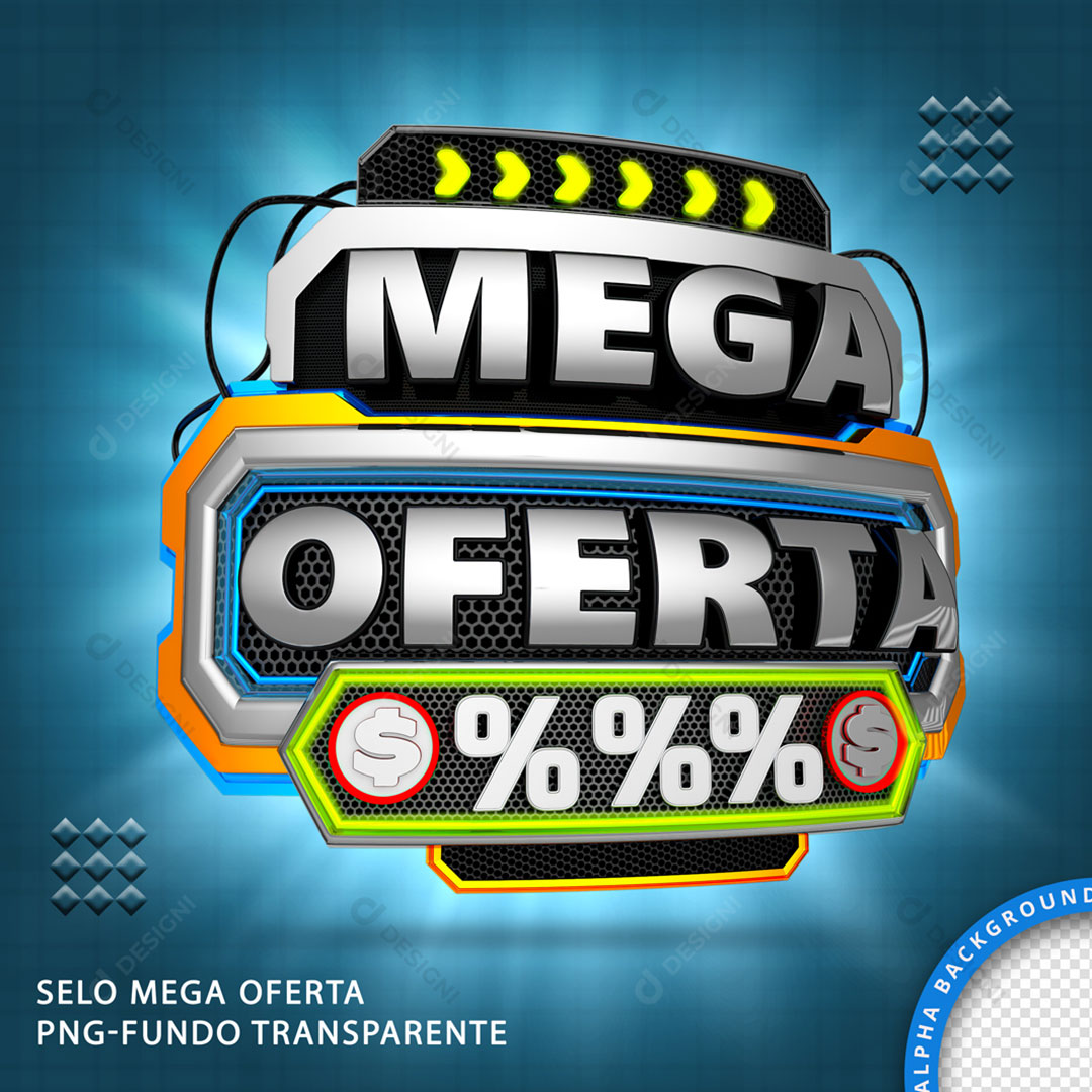 Mega Oferta Selo 3D Texto PNG Transparente