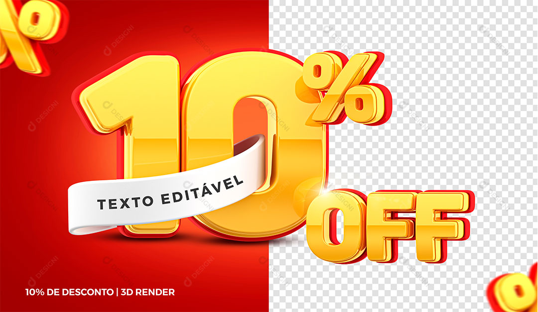 10% Off Elemento 3D Para Composição PSD Editável