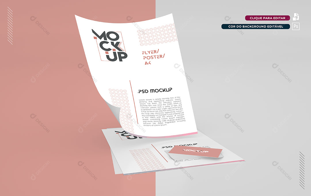Mockup 3D Papelaria e Cartao de Visita Cor Editável PSD