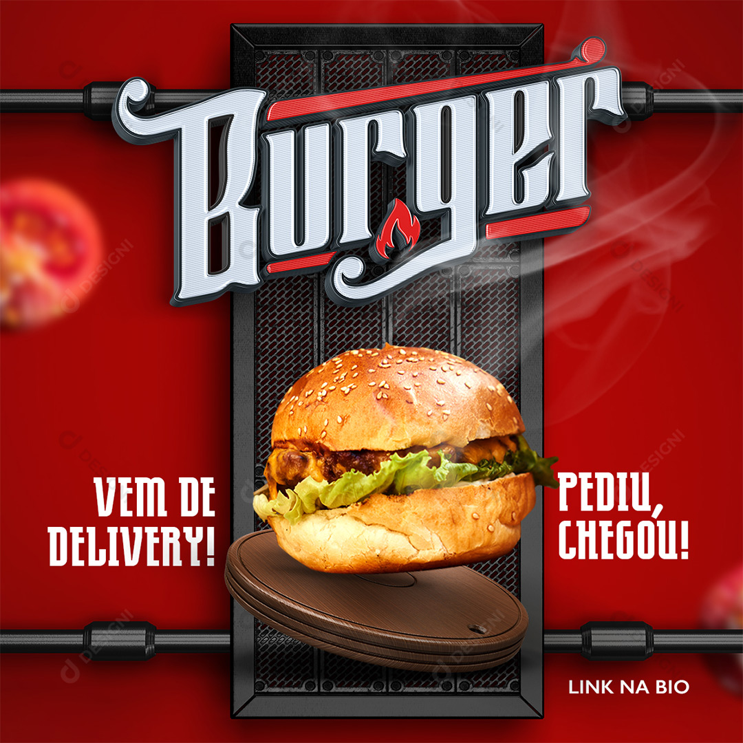 Delivery Burger Pediu Chegou Social Media PSD Editável