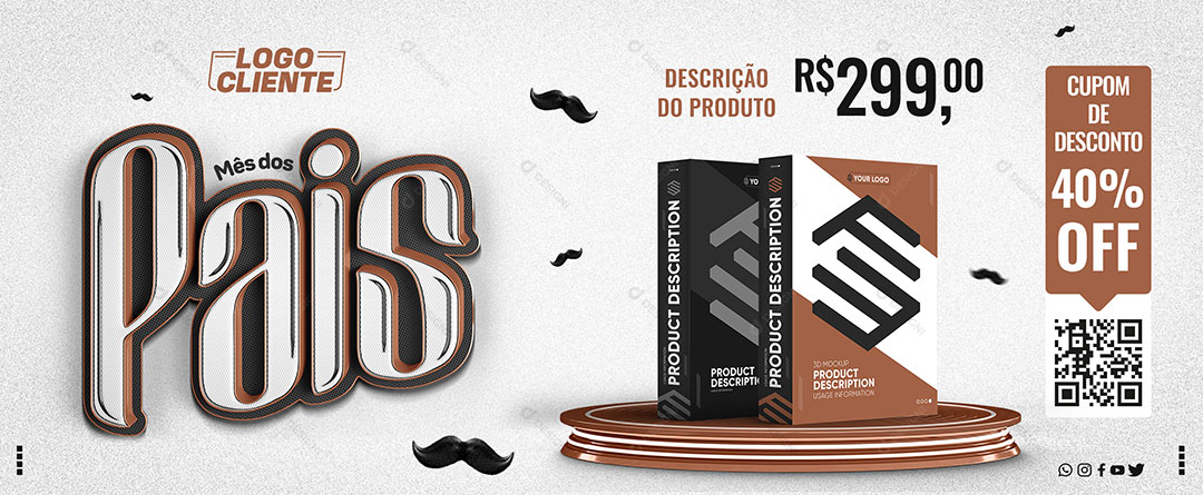 Banner Mês dos Pais com Cupom de Desconto Social Media PSD Editável