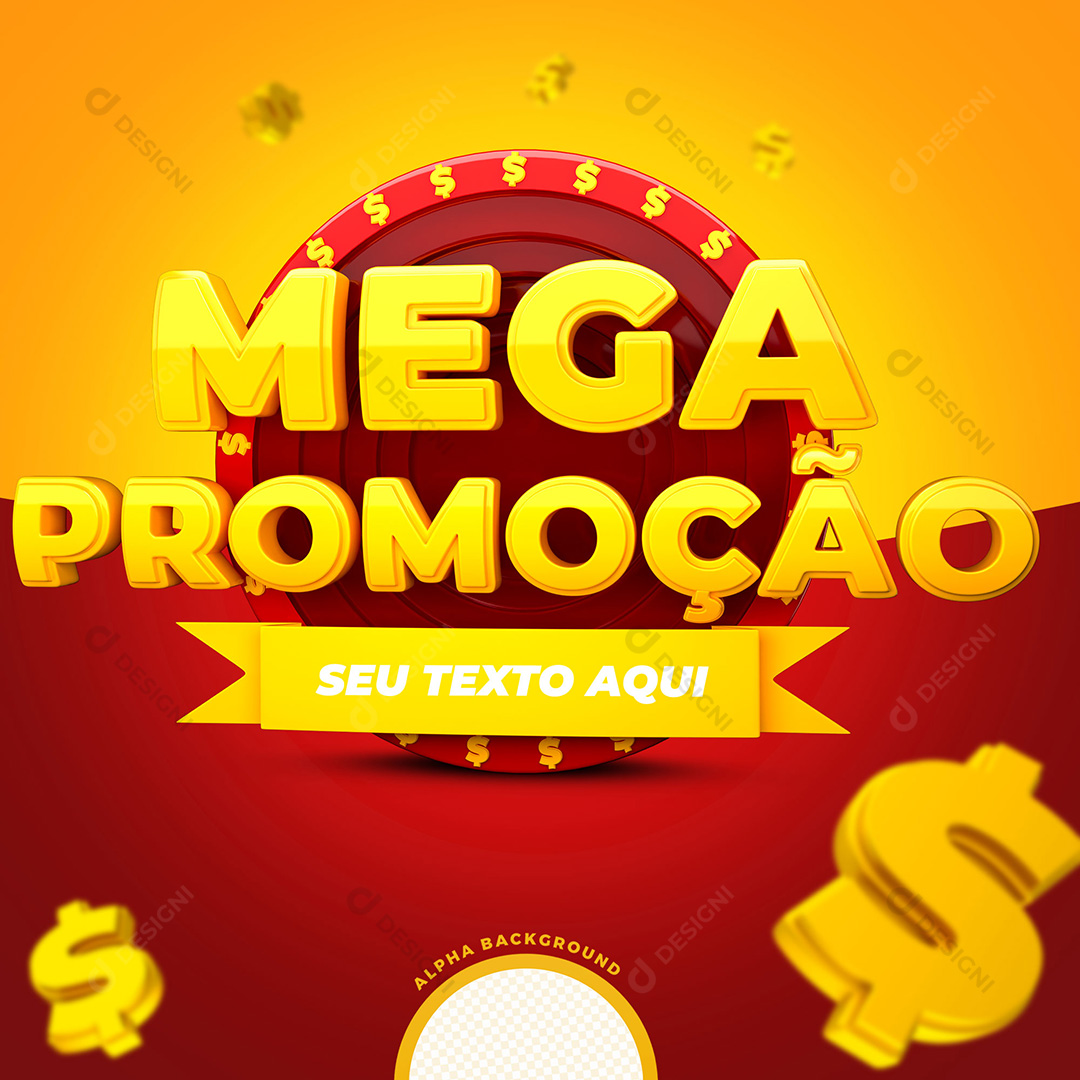 Selo 3D Mega Promoção PSD Texto Editável