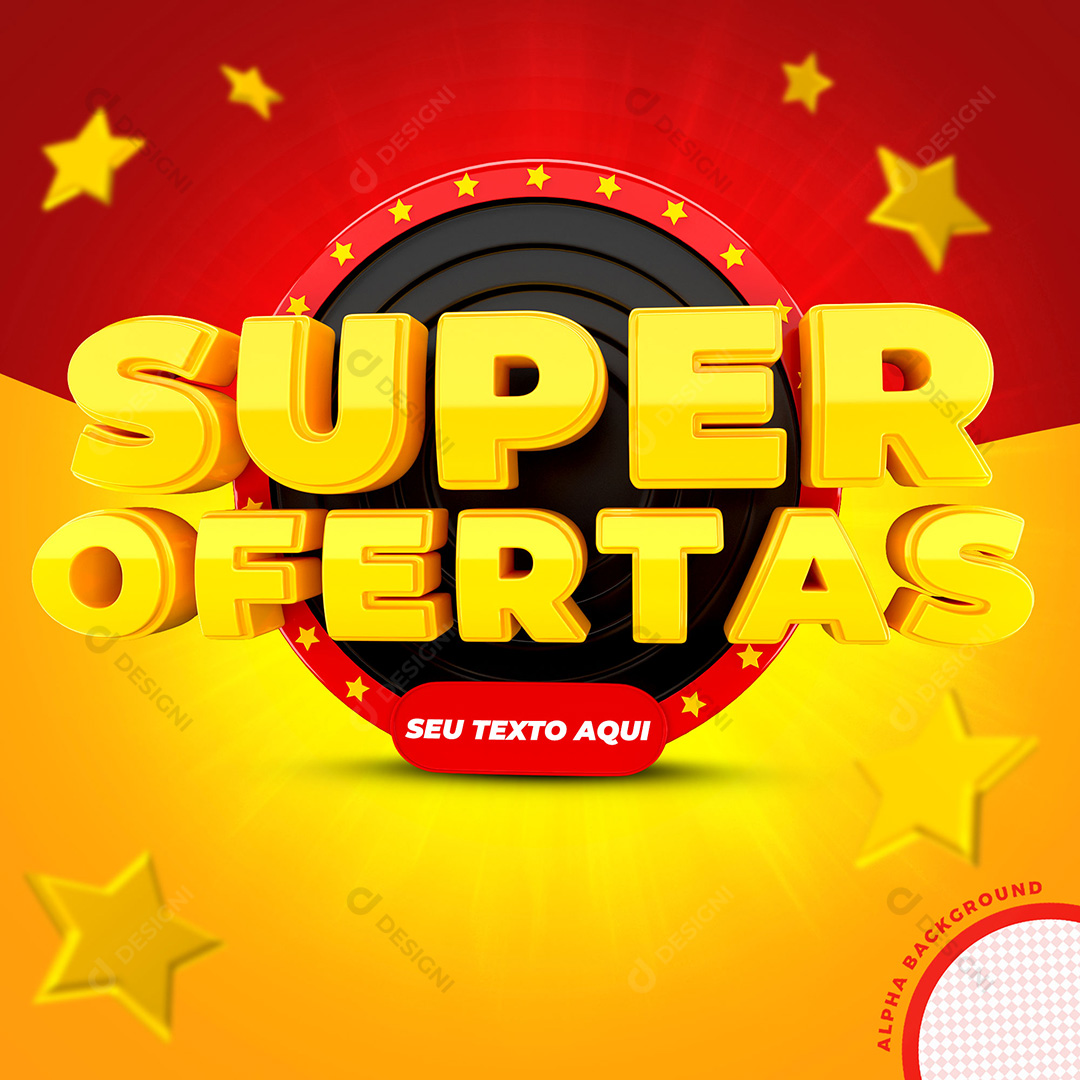 Selo 3D Super Ofertas Elementos PSD Texto Editável