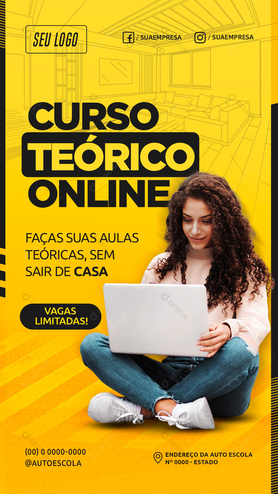 Story CHN Auto Escola Curso Teórico Online Social Media PSD Editável