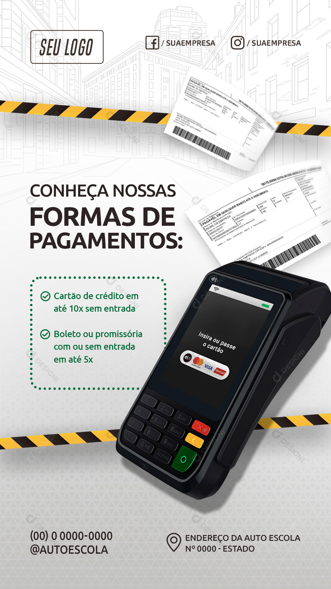 Story CNH Auto Escola Conheça Nossa Formas de Pagamentos Social Media PSD Editável