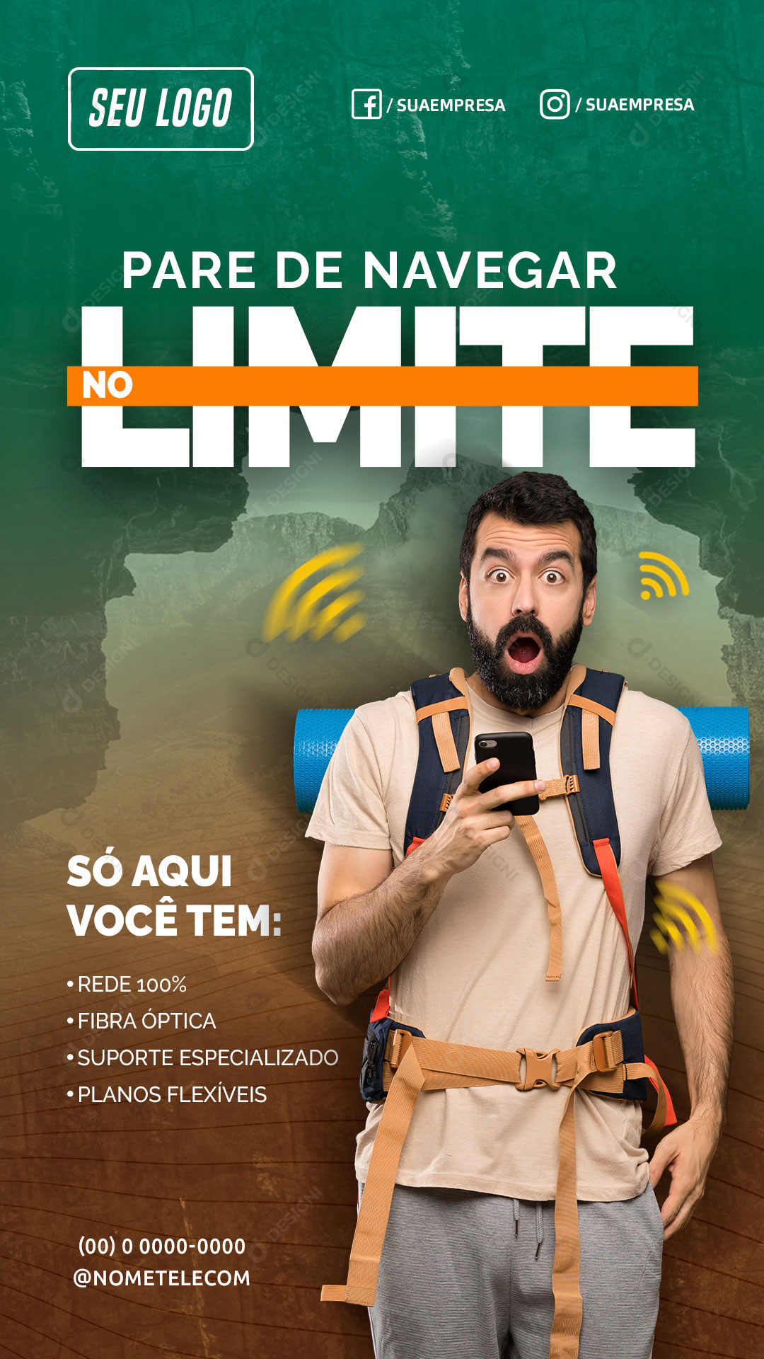 Story Internet Fibra Pare de Navegar No Limite Social Media PSD Editável