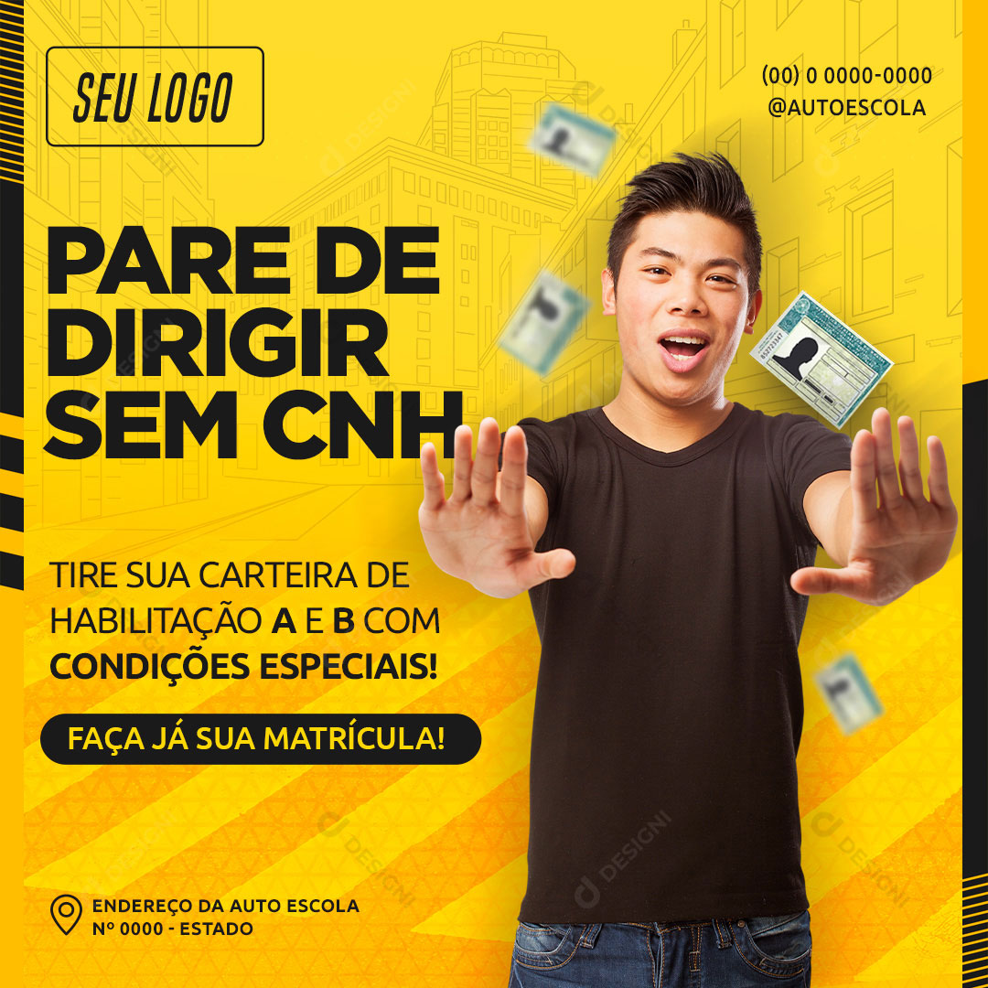Auto Escola Pare de Dirigir sem CNH Social Media PSD Editável