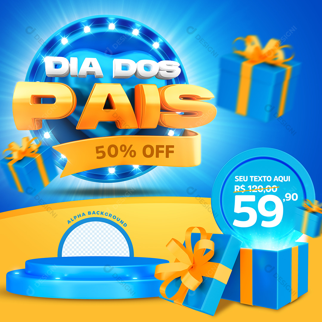 Dia dos Pais 50% Off Social Media PSD Editável