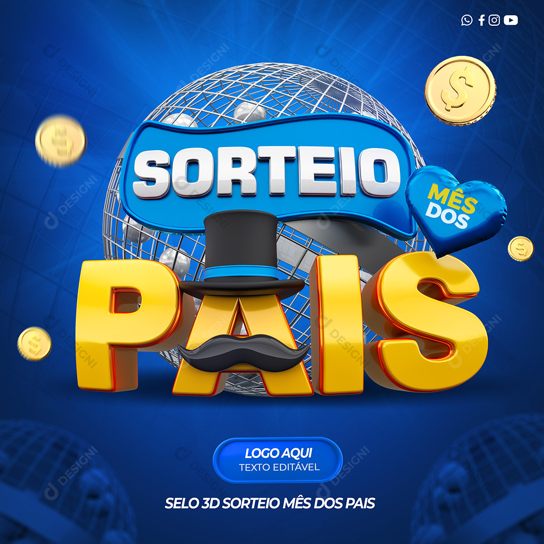 Sorteio Mês dos Pais Selo 3D Para Composição PSD