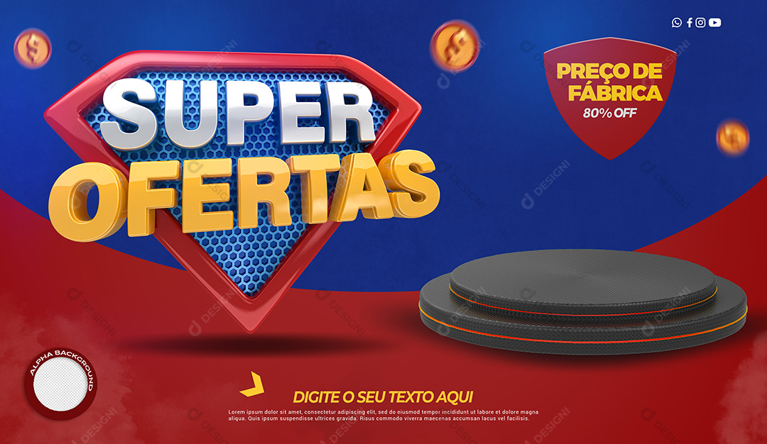 Banner Super Ofertas Base 3D Varejo PSD Editável