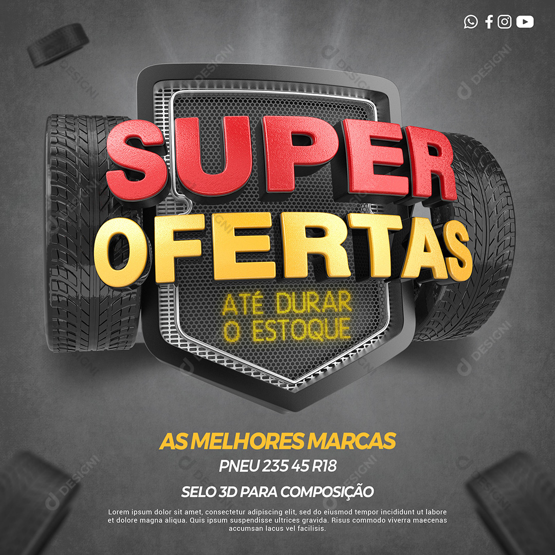 Selo 3D Pneus Sue Ofertas Supermercados Oficinas PSD
