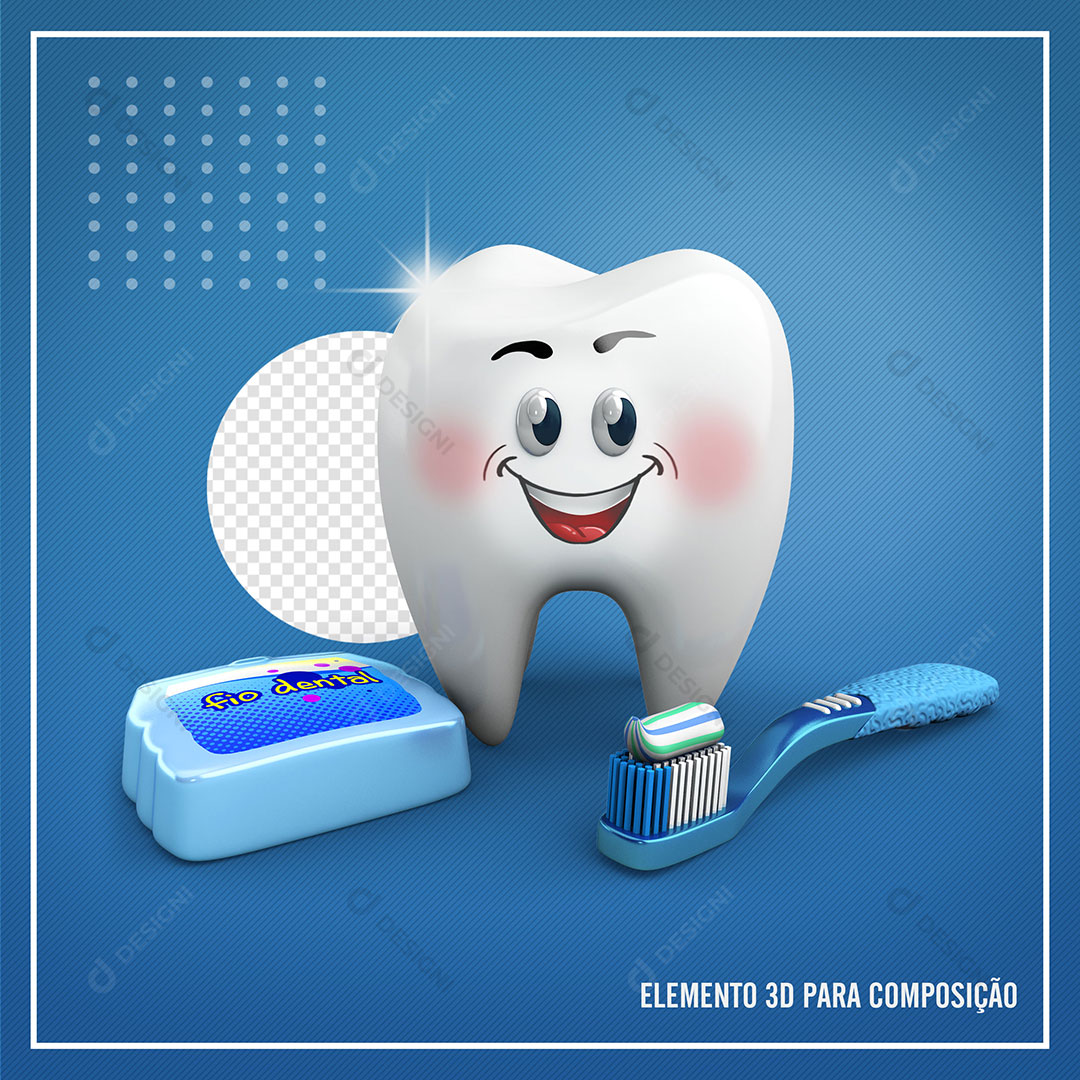 Dente Escova de Dentes Fio Dental Dentistas PSD Elemento 3D