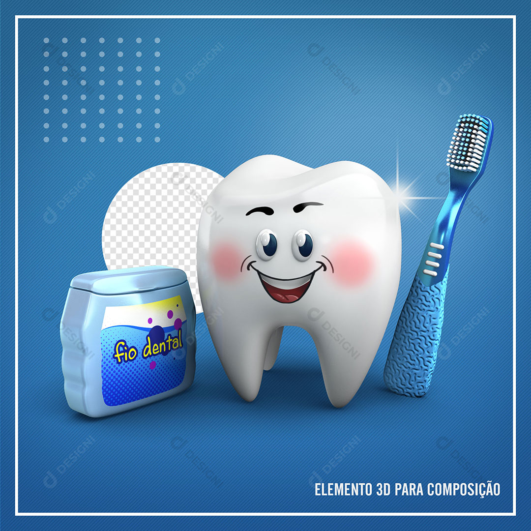 Dente Escova de Dentes Fio Dental Dentistas PSD Elemento 3D