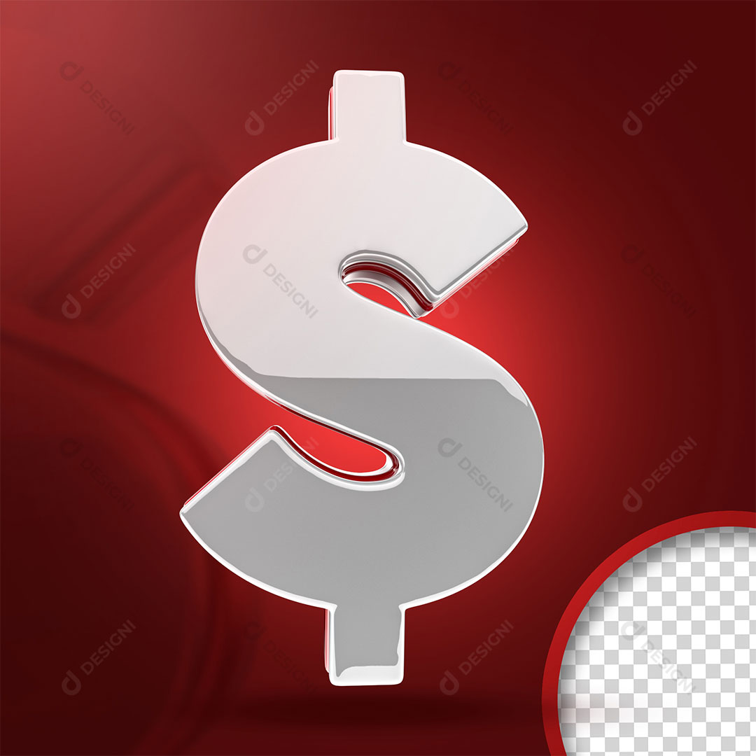 Cifrão $ Elemento 3D Para Composição PNG Transparente