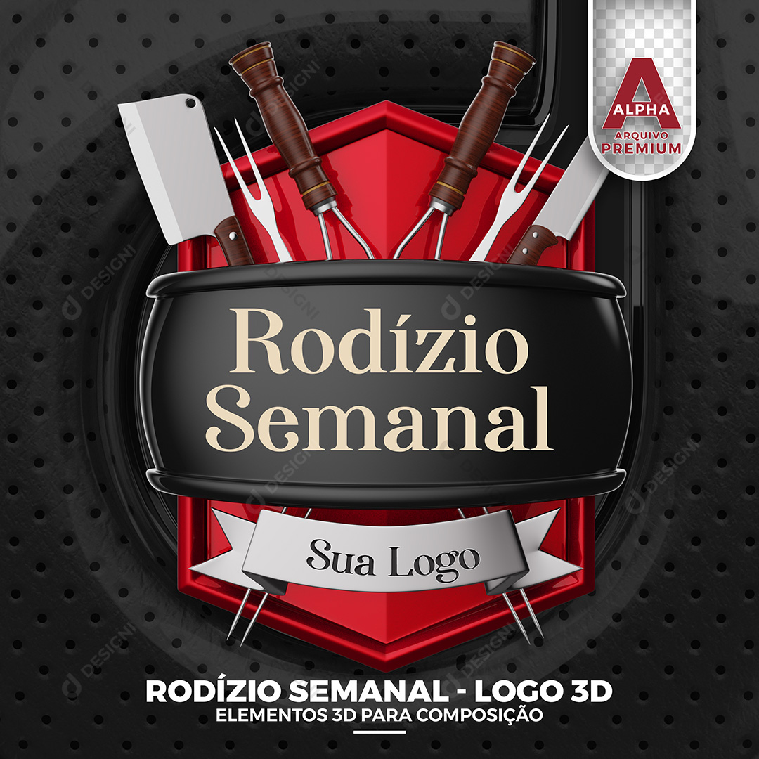 Elemento 3D Rodízio Semanal PSD Texto Editável
