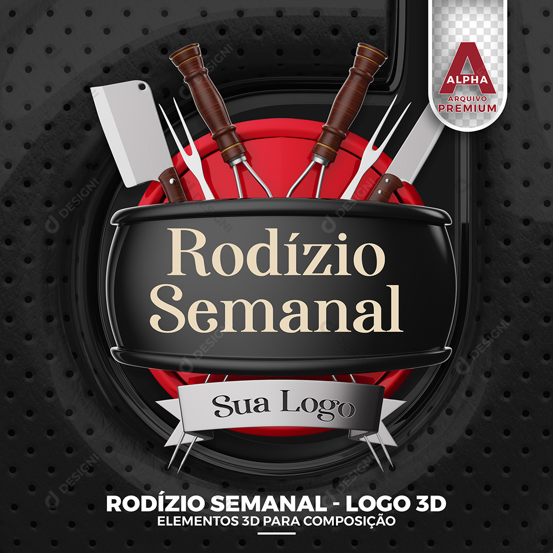 Elemento 3D Rodízio Semanal PSD Texto Editável