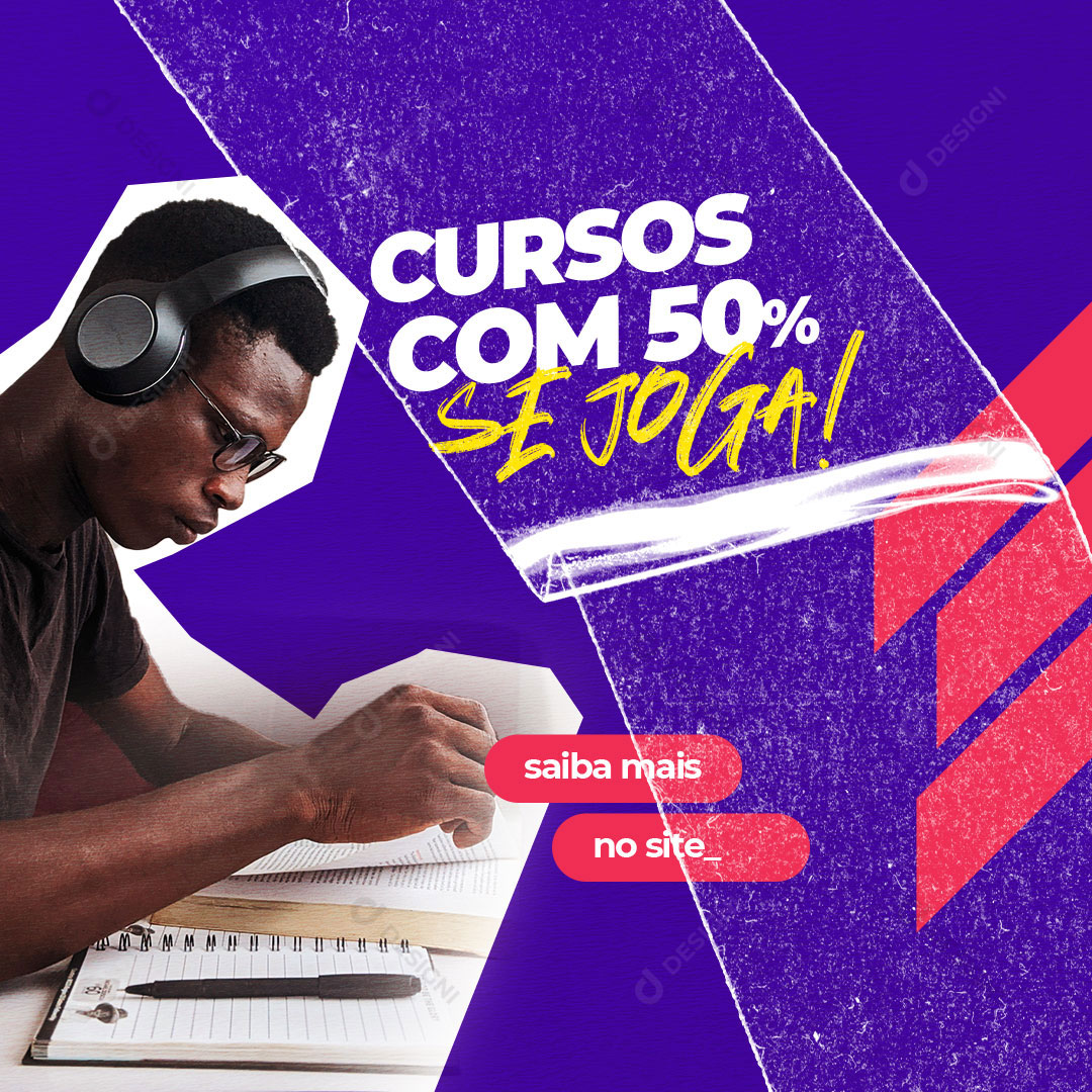 Cursos Com 50% se Joga Social Media PSD Editável