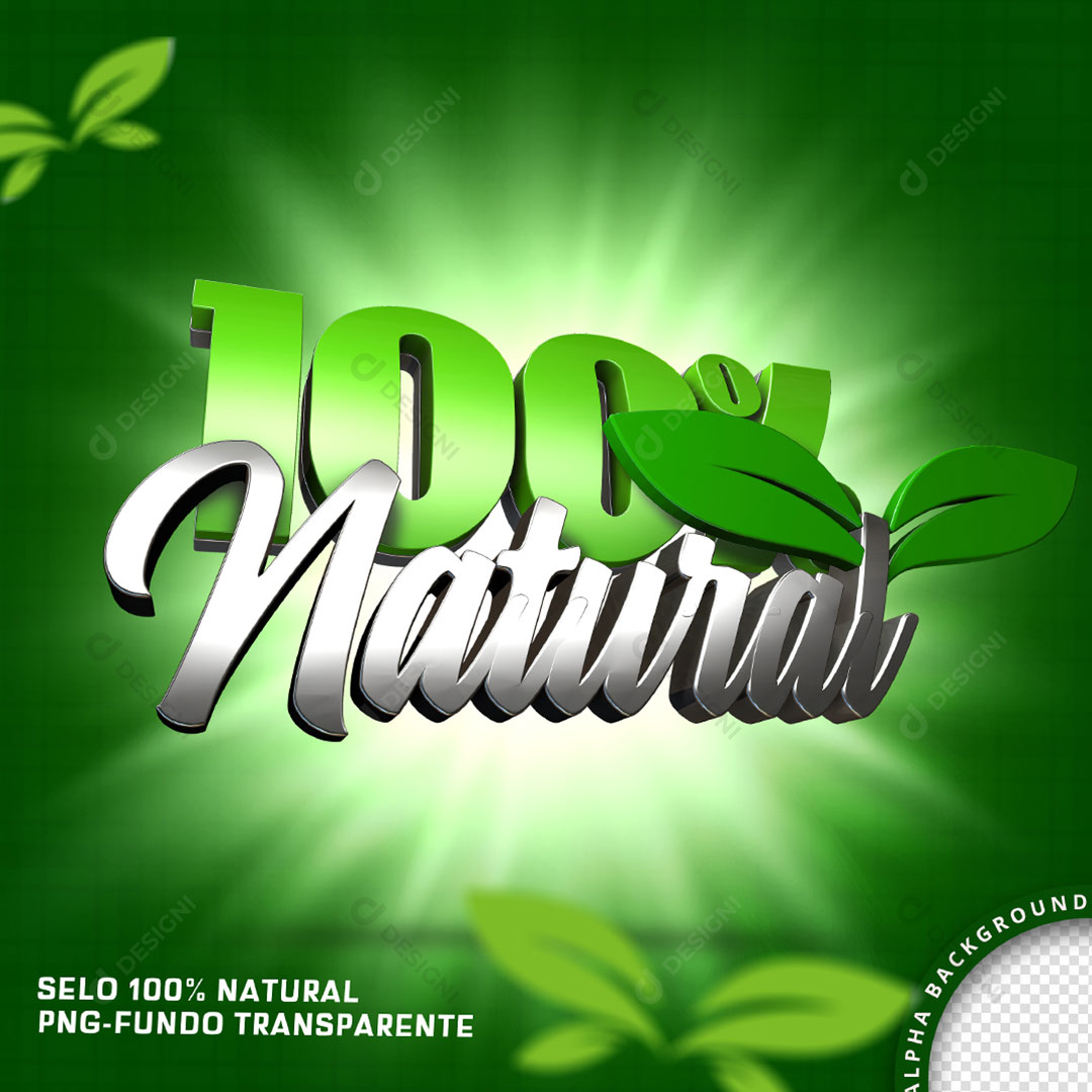 100% Natural Selo 3D Para Composição PNG Transparente