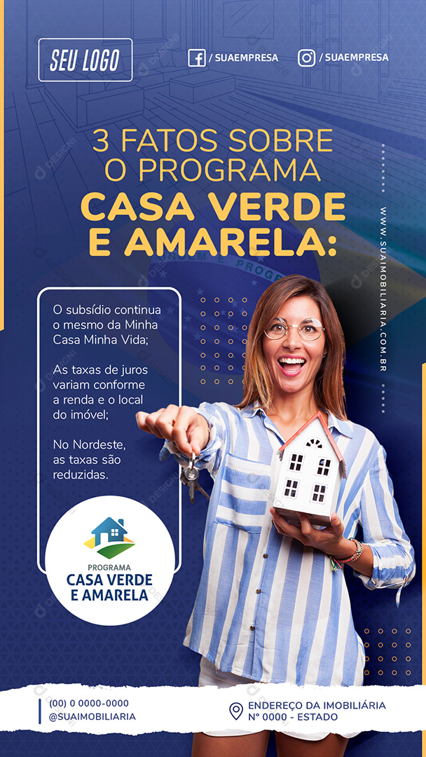 3 Fatos Sobre Casa Verde e Amarela Stories Social Media PSD Editável