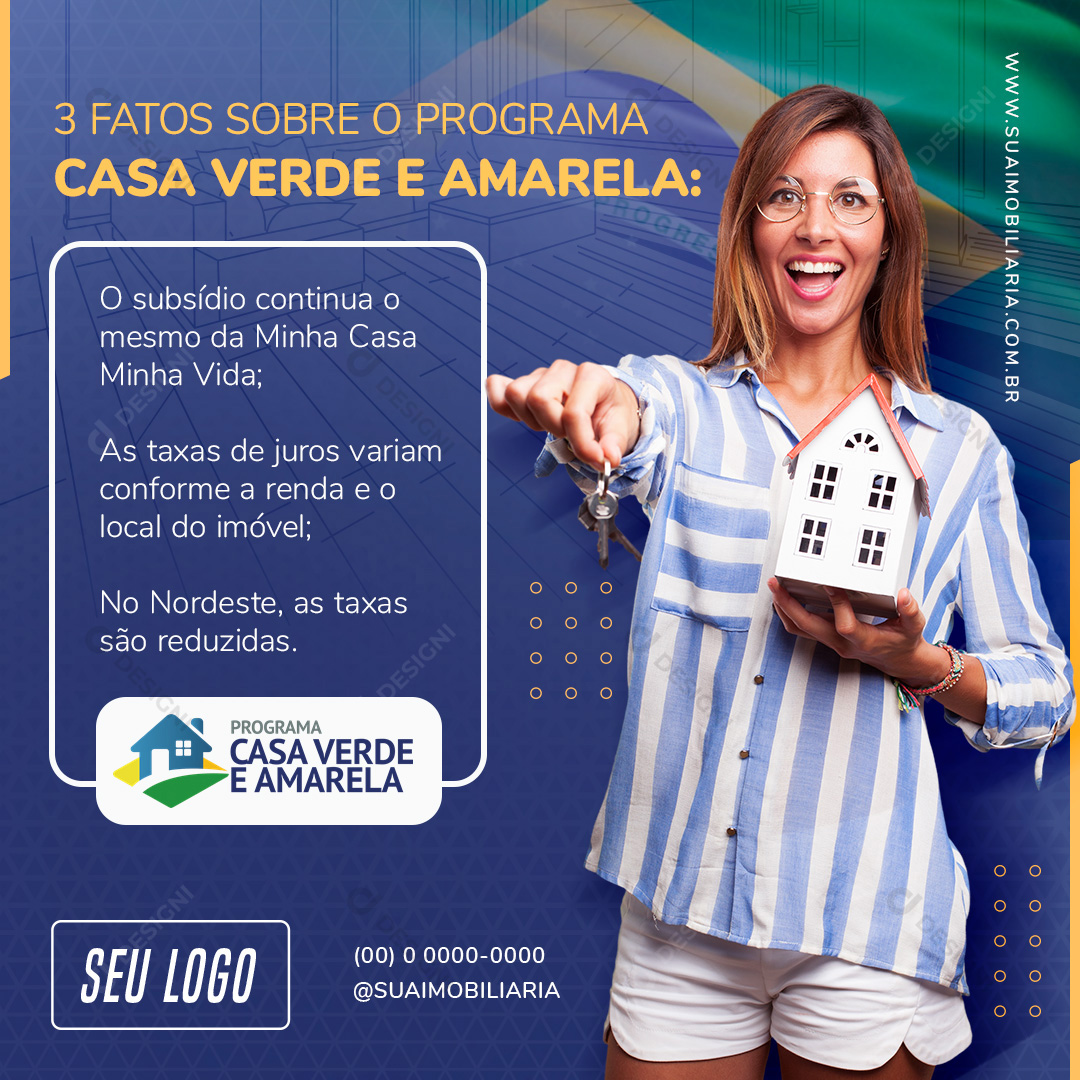 3 Fatos Sobre Casa Verde e Amarela Social Media PSD Editável