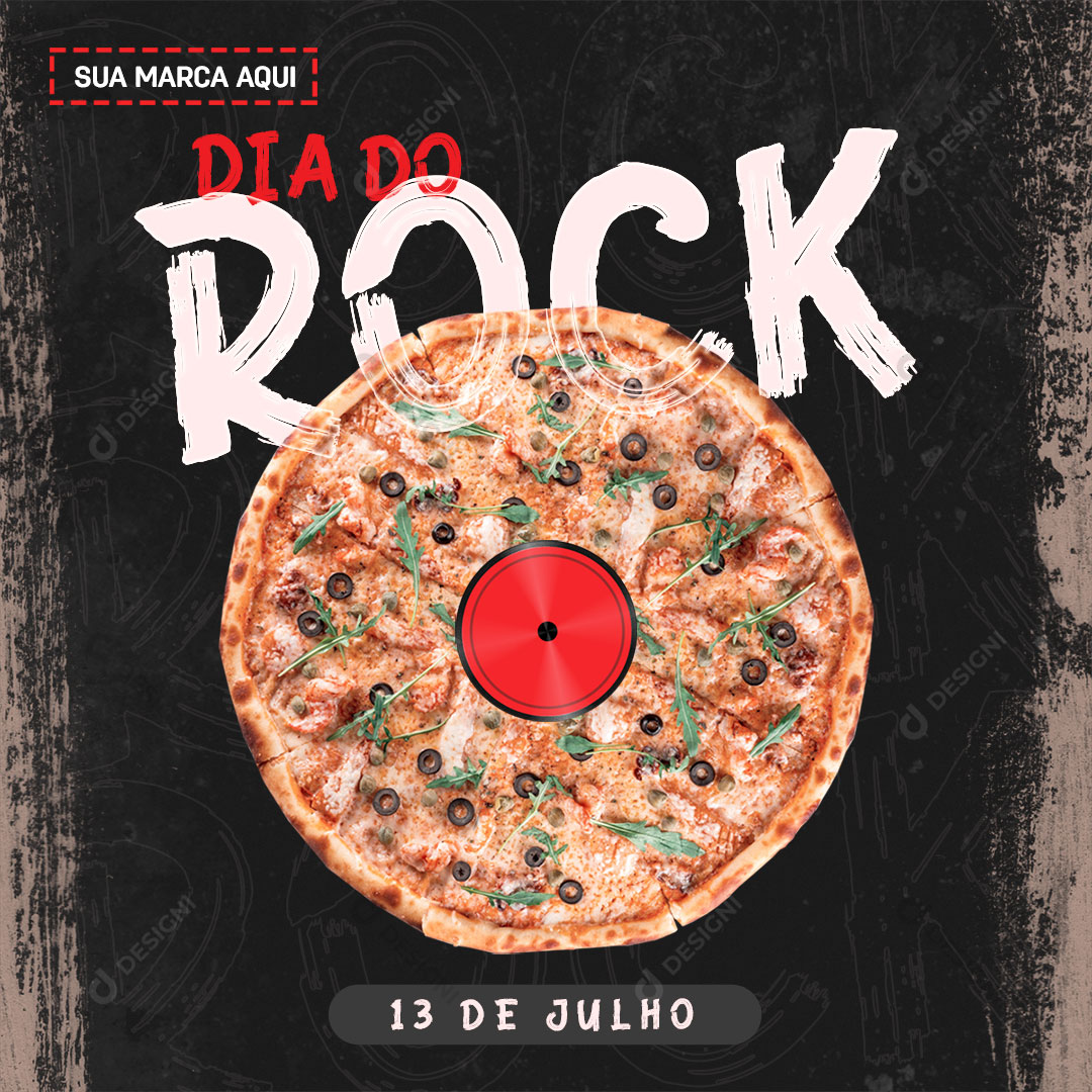 Dia do Rock Pizza Pizzaria Social Media PSD Post Editável
