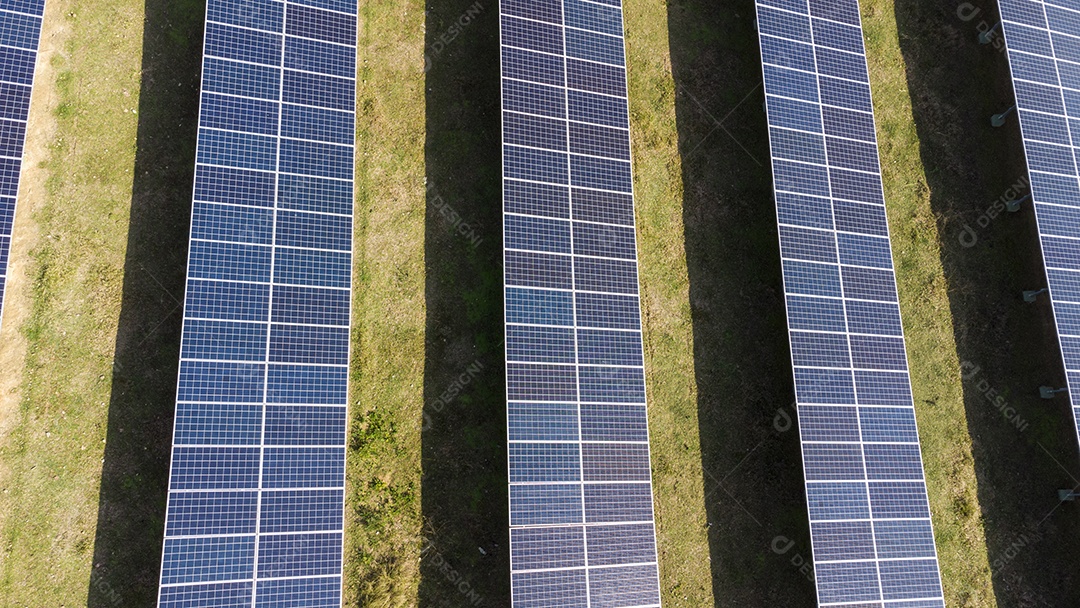 Placas Solares Vistas de Cima em Um Campo