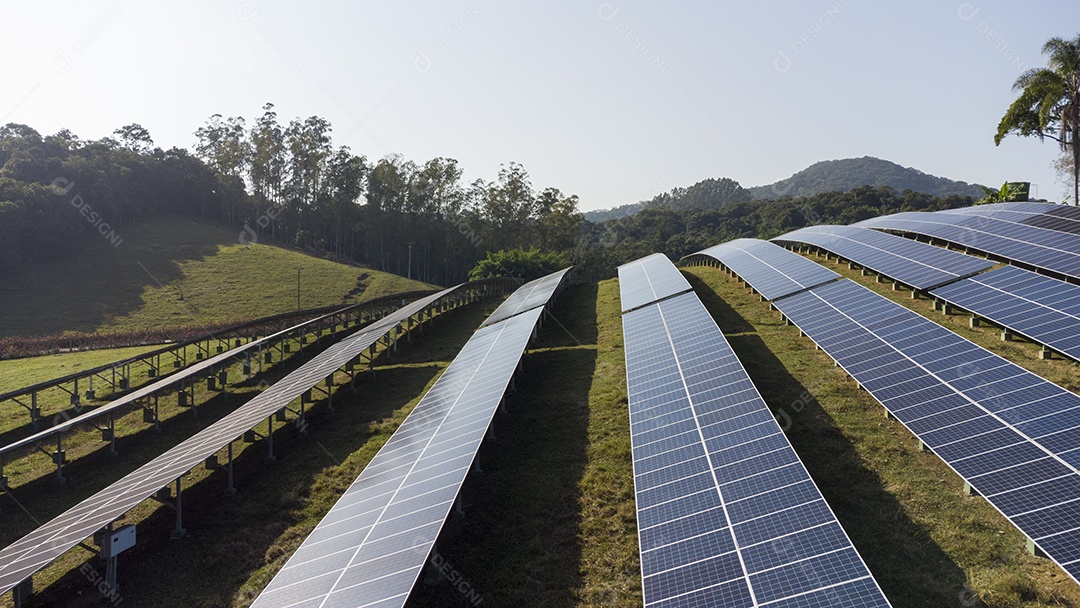 Placas Solares Vistas de Cima em Um Campo