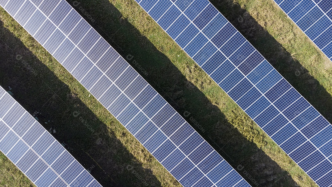 Placas Solares Vistas de Cima em Um Campo